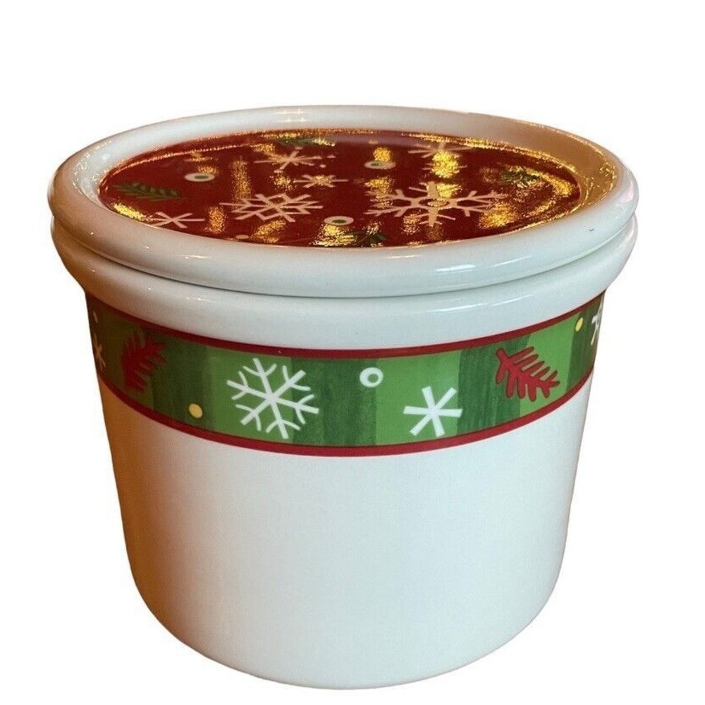 Longaberger Pottery Bluster Snowman 1 Pt Crock & Coaster Lid Holiday FDMO Ret.